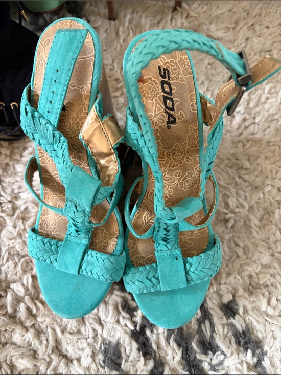 Soda Shoes - Soda Turquoise Braided Strap Heeled Sandals